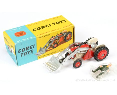 Corgi 57 Massey Ferguson 65 Tractor with Fork - red, cream, plastic hubs, silver arms, forks, steering wheel &amp; seat - ove