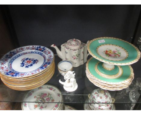 A Newhall teapot and cover, a Copeland Spode Gloucester pattern coffee service and a Royal Worcester coffee service and a set