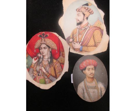 Indian School (19th century) A pair of portrait miniatures on ivory of Shah Jahan and Mumtaz Mahal and other of a Rajasthani 