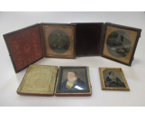A cased miniature portrait of a gentleman, together with a series of three early dageurreotypes miniatures, two of which are 