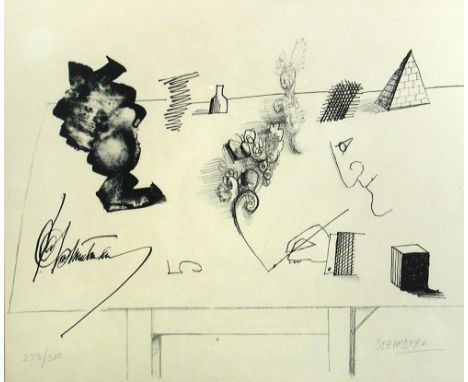 Saul Steinberg (American, 1914–1999), Shapes, numbered 273/300 and signed lower right "Steinberg", lithograph, 26 x 32 cm  Co