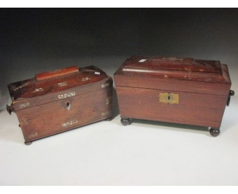 A Victorian rosewood tea caddy and another (2)  
