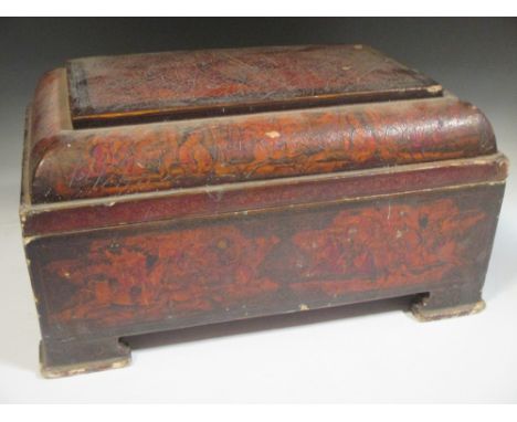 A lacquer table casket decorated with hunting scenes, 23 x 43 x 30cm  