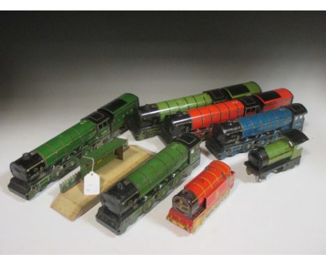 Tinplate floor trains - Mettoy British Railways Princess Elizabeth, British Railways Flying Scotsman, LNER Flying Scotsman, R