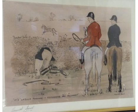 AFTER LIONEL EDWARDS "Hounds chasing fox down a path", colour print, signed in pencil bottom left, together with various othe