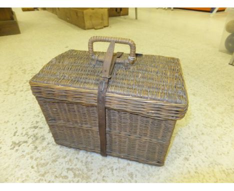 A wicker hamper with fitted interior for "tea for two", the backboard stamped "Asprey London"