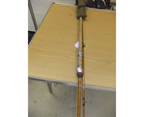 A Hardy "No.2 L.R.H. Spinning" two-piece split cane salmon spinning rod, with maker's cloth bag and reel seat spanner