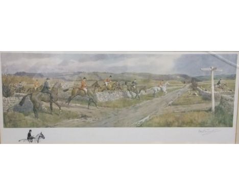 AFTER FRANK ALGERNON STEWART "Hunting scene with signpost "Condicote, Temple Guiting, Slaughter, Bourton", a study of The Hey