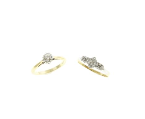Two 18ct diamond set rings, a round brilliant cut solitaire, approx weight 0.20cts - approx colour J - approx clarity VS, siz