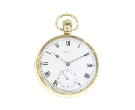 A 9ct top-wind Buren Grand Prix pocket watch H/M Birmingham 1964, uncracked clean white enamel dial, personalised engraving t