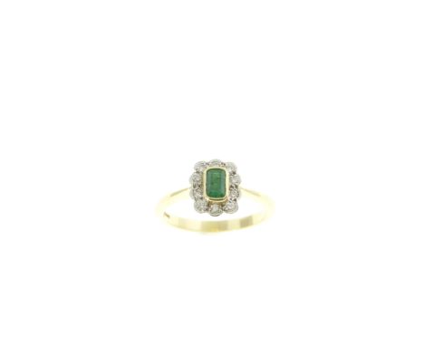 An 18ct H/M emerald &amp; diamond cluster ring, the central set vibrant deep coloured emerald surrounded by round brilliant c