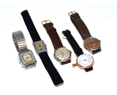 Five manual-wind gents wristwatches to include Nivado, Illinois Watch Co, Elco etc, all working