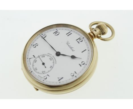 A 9ct top-wind pocket watch H/M Birmingham 1964, the uncracked enamel dial &amp; movement signed Cortebert, some scratches on