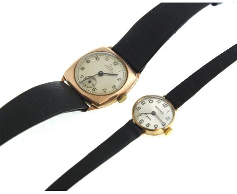 A 9ct H/M Record manual-wind 15 jewelled gents wristwatch (A/F - ticks but stops), together with a 9ct H/M ladies Sekonda man