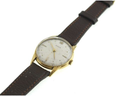 A gents 18ct Doxa manual-wind wristwatch, the dial shows signs of wear to its edge, on a later leather strap, working