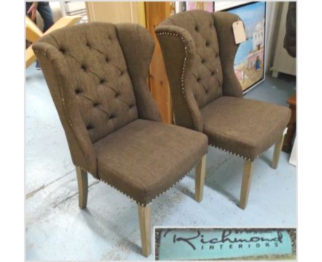 DAISY WARM GREY CHAIRS, a pair, by Speighel with Richmond Interiors, button backed with decorative 'door knocker' detail on b