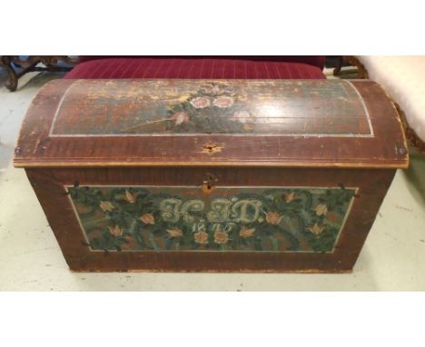 TRUNK, 19th century Hungarian/South German, painted and dated 1845, with hinged domed top, 119cm W x 63cm H x 60cm D.