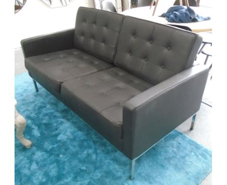 FLORENCE KNOLL STYLE SOFA, two seater, in a black finish on metal feet.