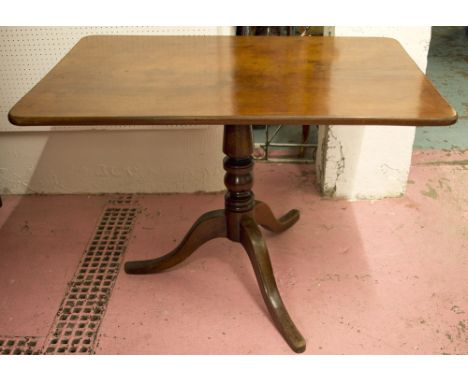 BREAKFAST TABLE, William IV mahogany of small size, with rectangular tilt top on tripod supports, 74cm H x 106cm W x 70cm D.