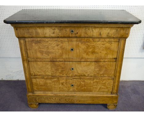COMMODE, Louis Philippe ash with grey marble top above drawers, 93cm H x 106cm W x 51cm D.