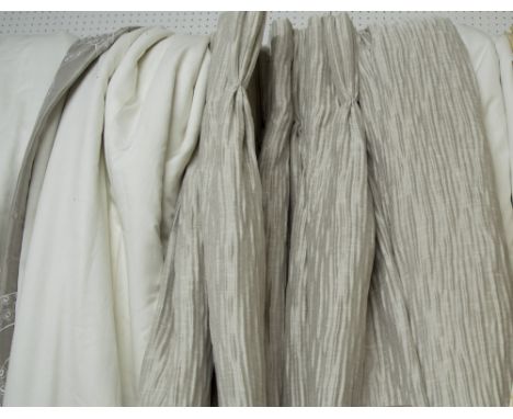 CURTAINS, a pair, crushed silk, lined and interlined, each 122cm W gathered x 287cm drop. (2)
