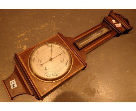Inlaid mahogany and boxwood cased barometer / thermometer
