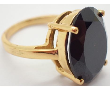 Sterling silver gold plated and black spinel ring size O 6.6g