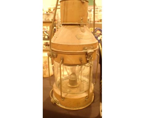 Large brass and copper ships lantern marked ANCHOR