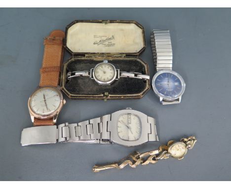 Five wristwatches to include three Gents Automatic watches by makers such as Rotary and Venus, two Ladies watches one by Elgi