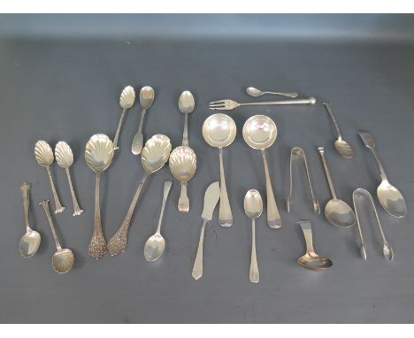 Assorted silver flatware including ladles and two caddy spoons - Weight approx. 14.5 troy oz 