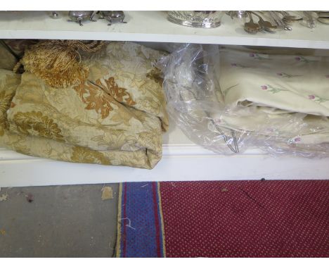 A pair of curtains and one singe N/R - size single 220cm drop x 240cm width - pair size  200cm x 90cm width