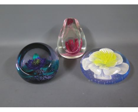 Three Limited Edition Caithness paperweights - Purity of Heart, Fantasy Orchid and Tropicana - minor base scratches, overall 