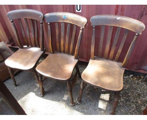 Three 20th century oak farmhouse chairs with bobbin turned legs 