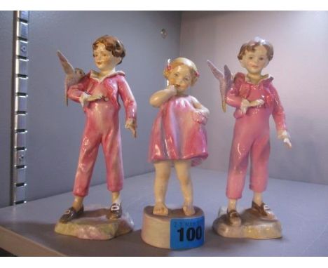 Two Royal Worcester figures entitled The Parakeet, together with another entitled Only Me 