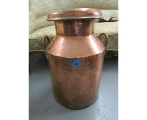 An early 20th century copper milk churn wit lid, stamped marks for Trowbridge Gate Creameries Ltd, 20 1/2" h 