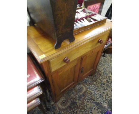 A mahogany twin cupboard cabinet with single drawer, 33" x 31" x 17", along with A late 20th century mahogany, tile topped ta