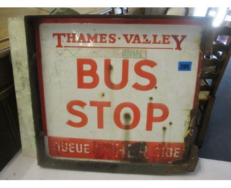 A vintage double sided Thames Valley Bus Stop enamel sign, 15 1/4"h x 18 3/4"w 