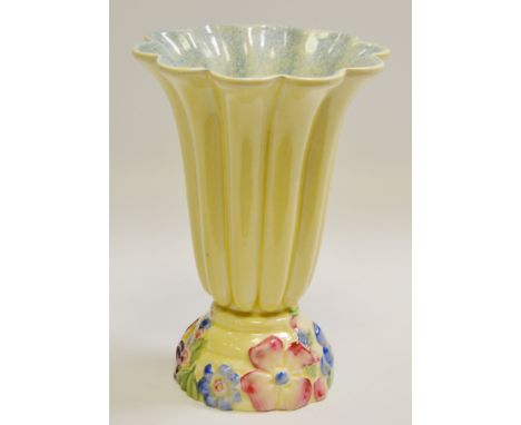 A Clarice Cliff 'My Garden' fluted trumpet shaped vase, the base in relief with flowerheads, 17.5cm high, printed mark