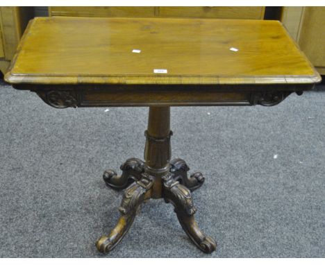 A Victorian mahogany fold-over card table, carved supports, c.1880