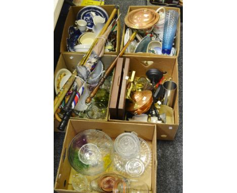 Household Goods - glassware; copper warming pan; a pair of brass candlesticks; cased canteen of cutlery; fire irons; golf umb