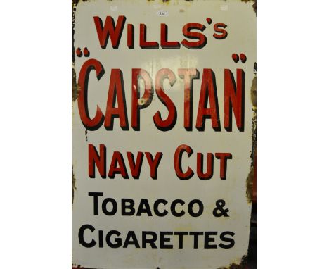 Advertising - a Wills's "Capstan" Navy Cut Tobacco & Cigarettes enamel sign, 61 cm x 92 cm