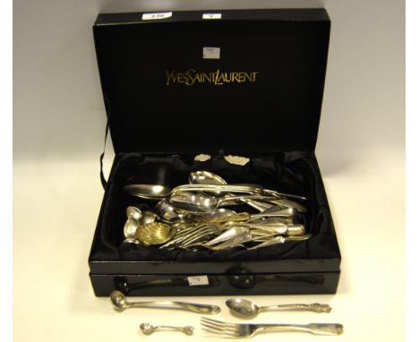 Silver and Silver Plated Ware - an 18th century silver fork, 42.7g; a decorative Jack and Jill silver spoon; a Scottish thist