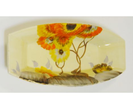 A Clarice Cliff, Newport Pottery, Rodanthe pattern, pin dish, painted in tones of orange and brown 