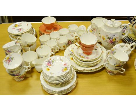 A Royal Crown Derby Derby Posies pattern coffee service comprising of, coffee pot, sugar bowls, cream jug, six cups and sauce