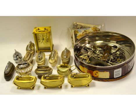 Lighters - Ronson Queen Anne, various; carriage clock; various keys; postcards;  etc 