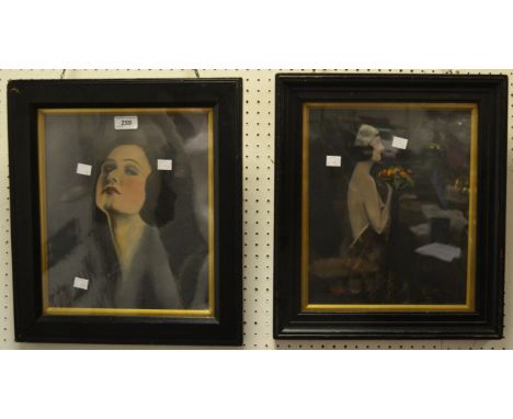 A. G. Wright (20th Century)'Vintage Beauty'gouache and crayon, signed, framed; another, 'Woman with Posy' (2)