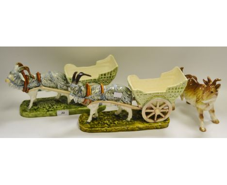 A pair of Czechoslovakian flower troughs in the form of Goats pulling carts; a Melba Ware model of a goat