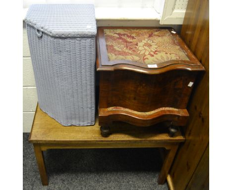 A 19th century low occasional table; a Victorian mahogany bed step commode; a Lloyd Loom basket (3)