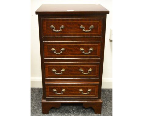 A mid-20th century mahogany bedside cabinet of four drawers, boxwood stringing, bracket feet