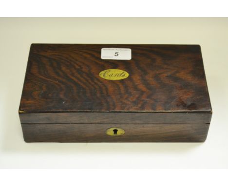 A Victorian rosewood rectangular playing card box, c.1866